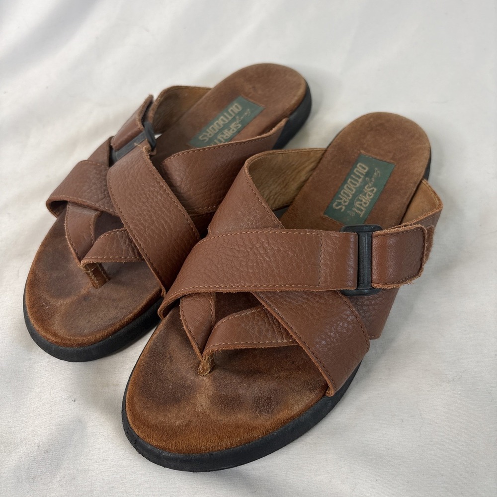 Easy Spirit Outdoors Brown Leather Crisscross Thong Comfort Sandals Sz 5.5 D